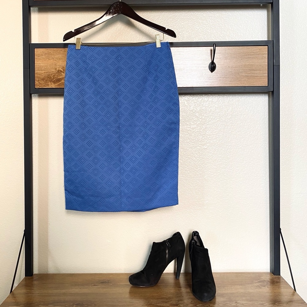 Cobalt Blue Textured Pencil Skirt
